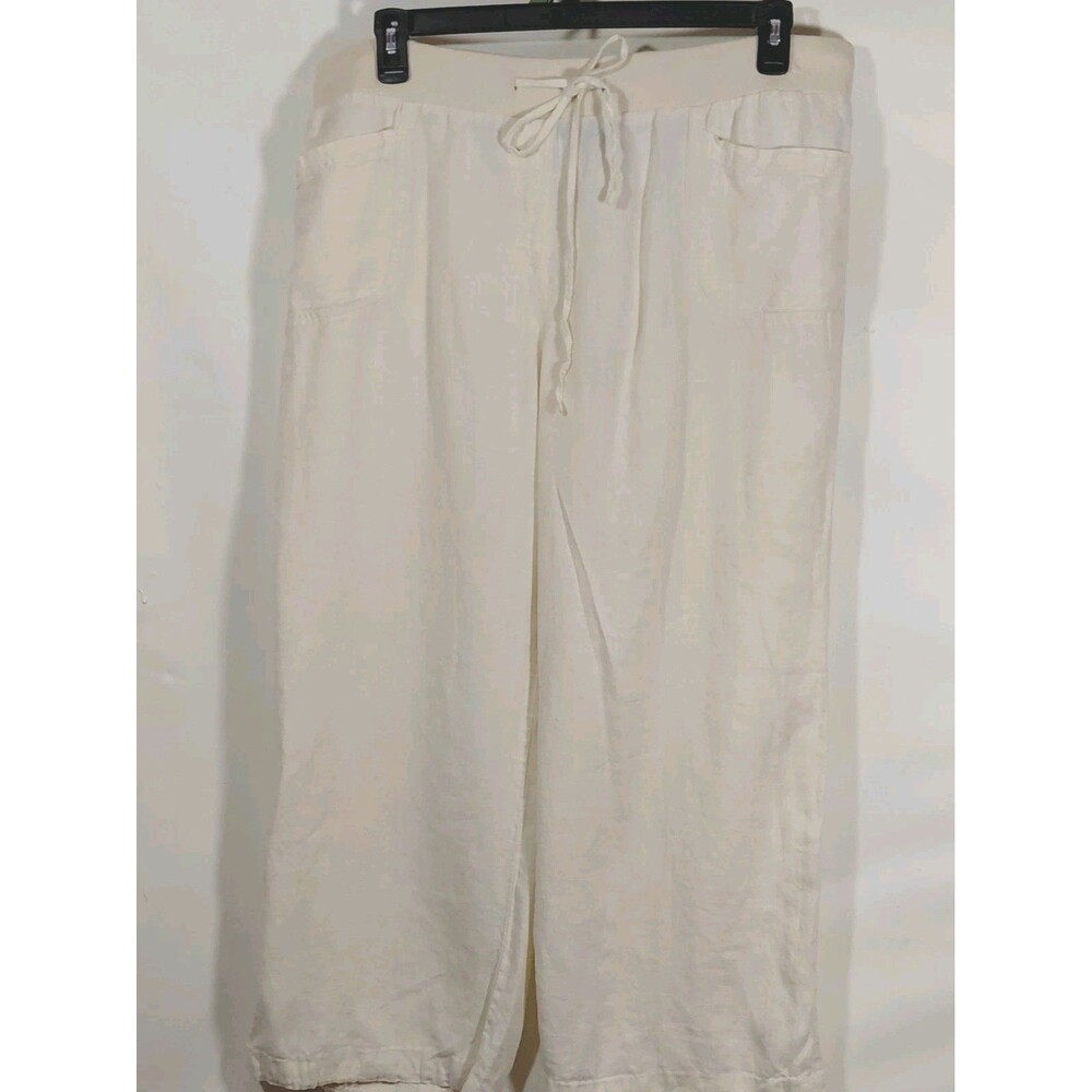 Style & Co Women's Linen Ivory Elastic Waist Pockets Short Crop Pants XL